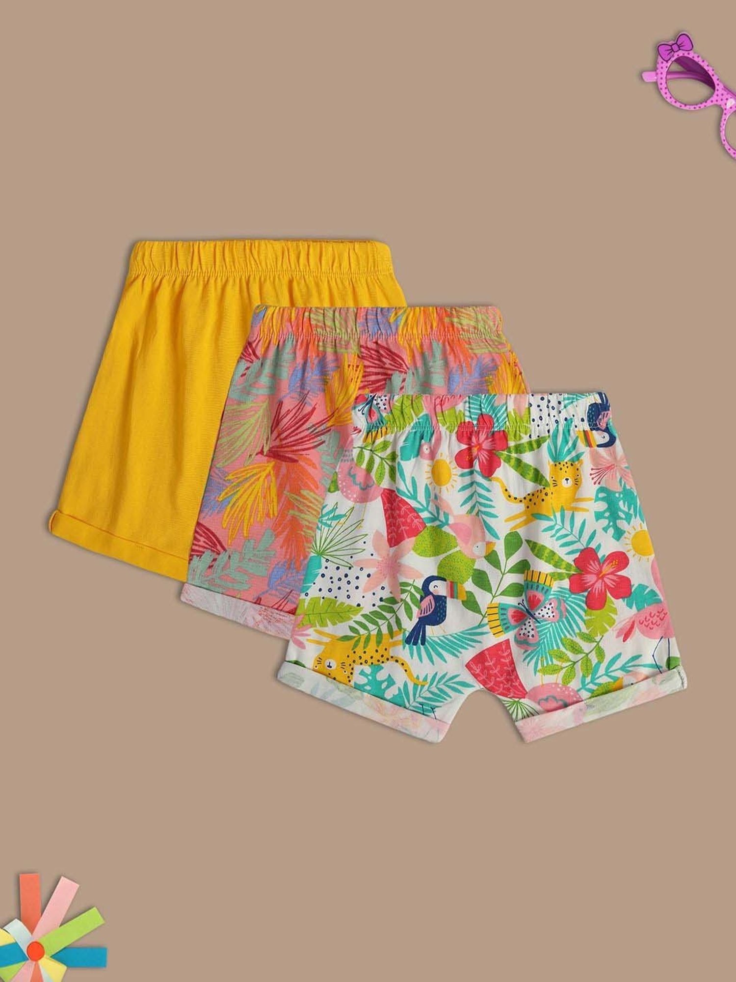 MINIKLUB Kids Multicolor Printed Shorts (Pack of 3)