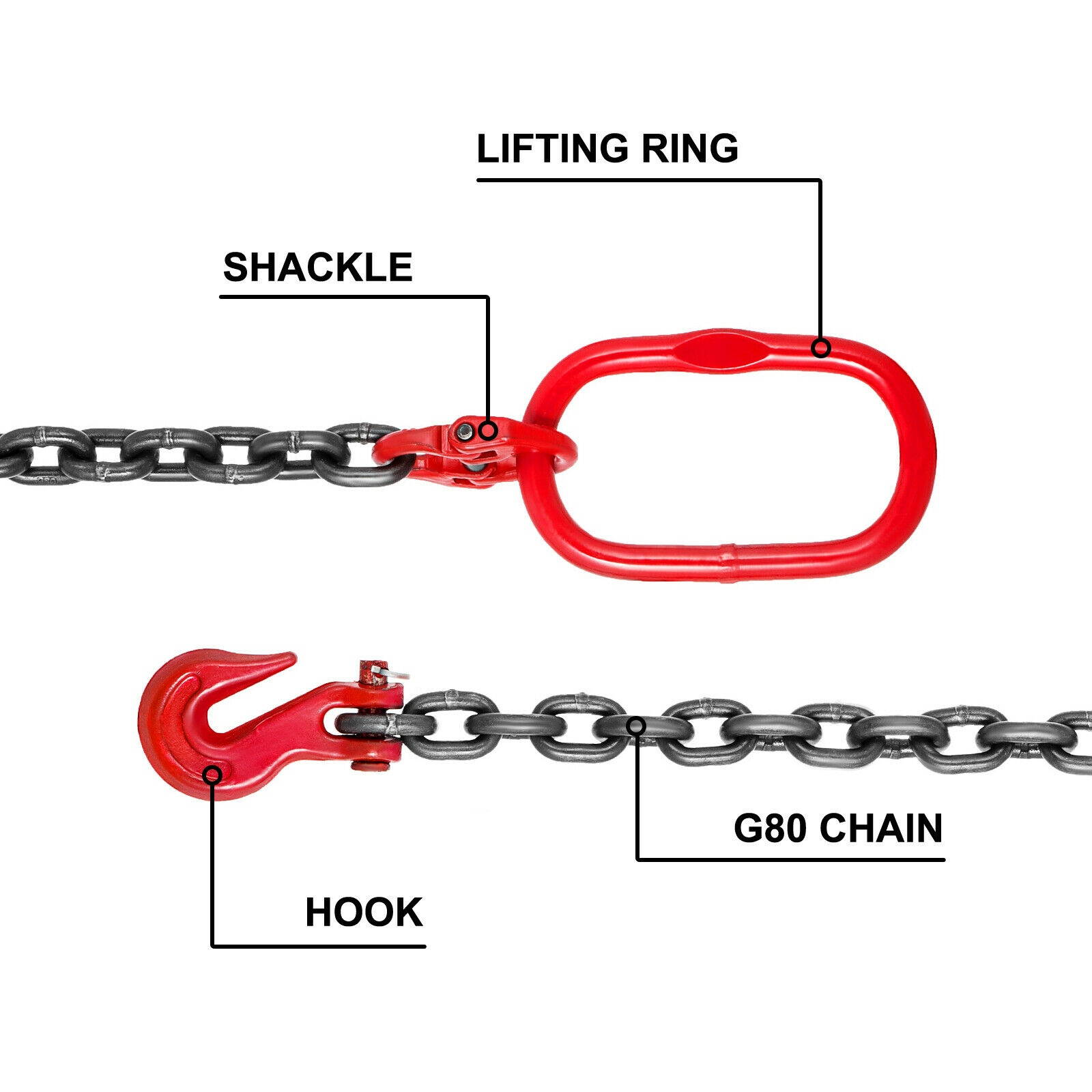 Chain Sling 1/2" x 10' G80 SOG Single Leg Grab Hooks Lifting Rigging
