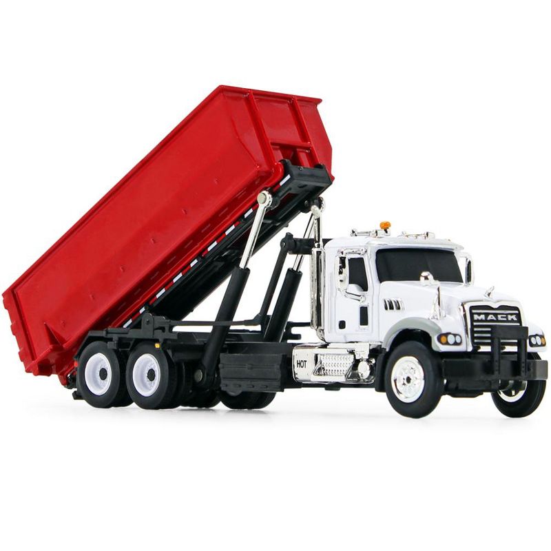Mack Granite with Tub-Style Roll-Off Container Dump Truck White and Red 1/87 Diecast Model by First Gear