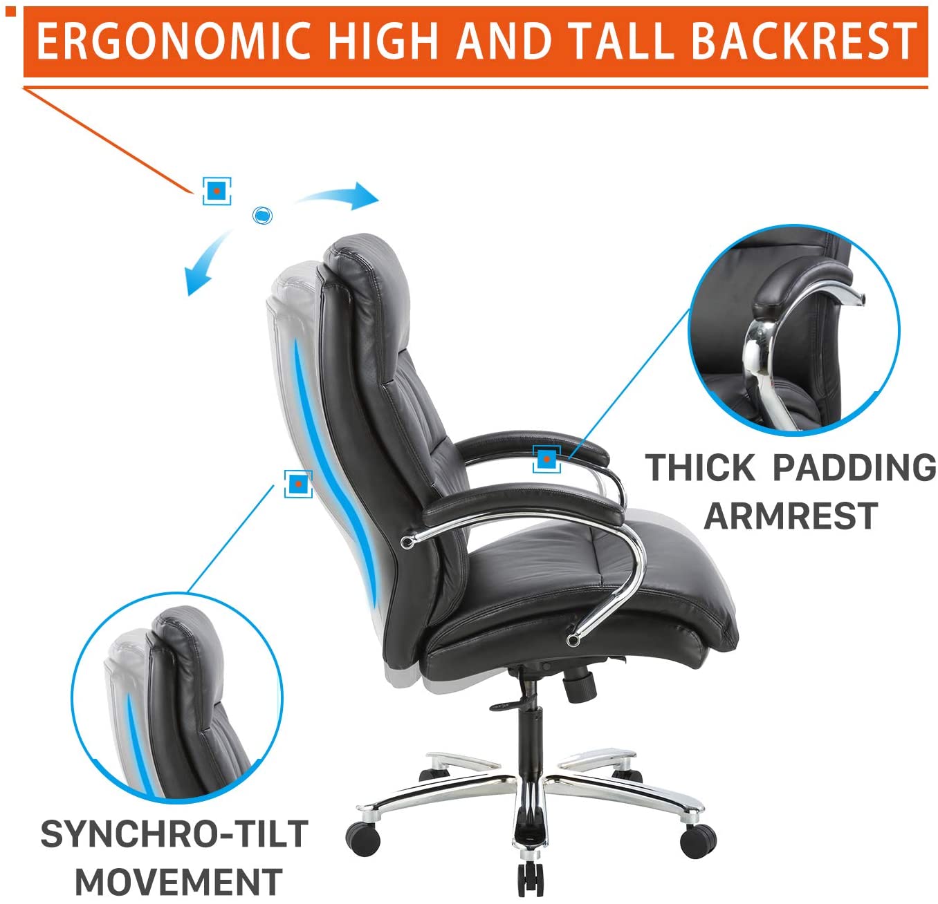 COLAMY YWA2104 Big And Tall Leather Executive Chair