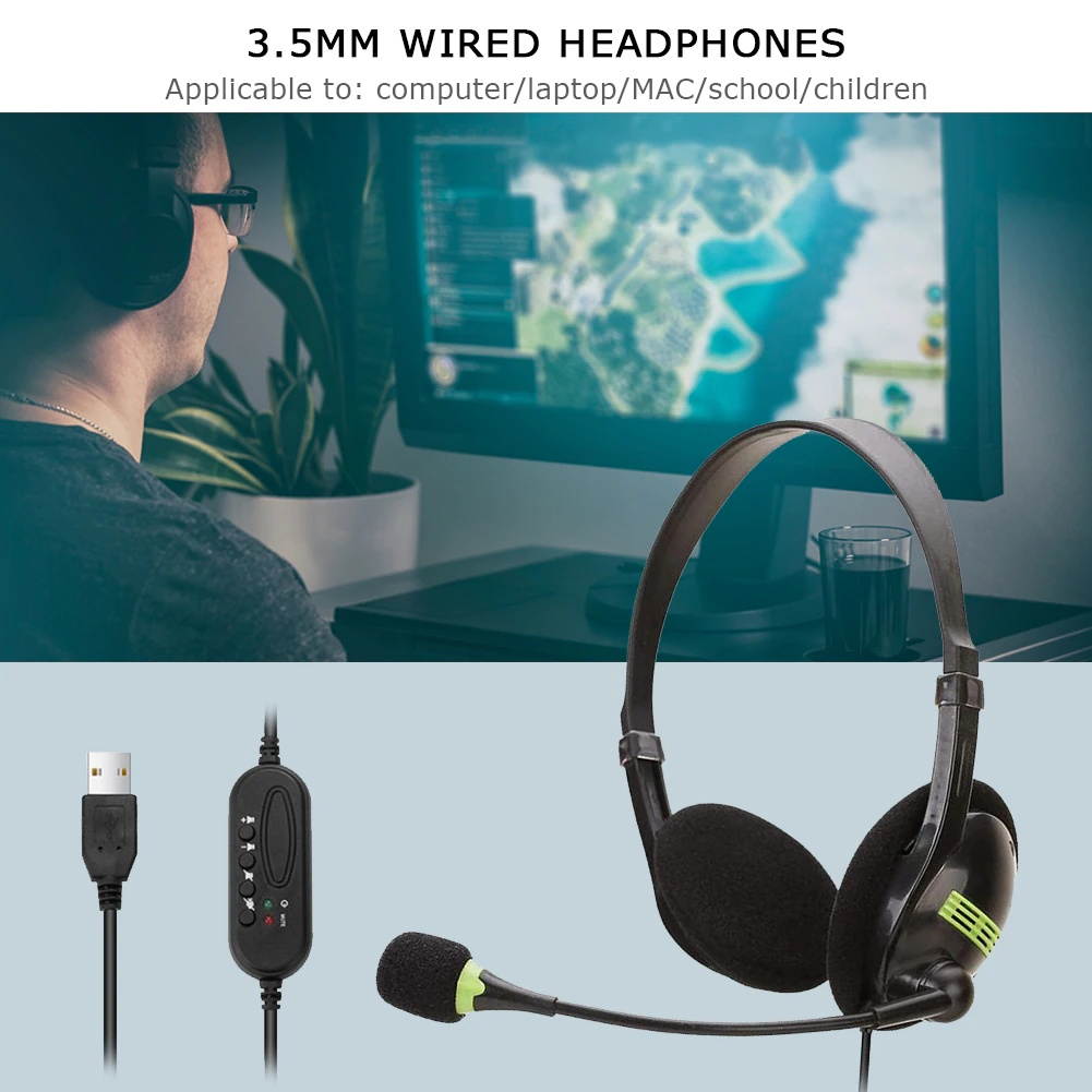 USB cable headset stereo PC recording and game surround sound compact call center office PC computer headset with microphone