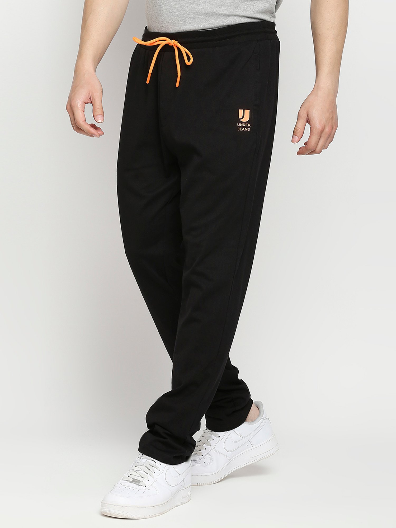 UnderJeans by Spykar Black Cotton Regular Fit Trackpants