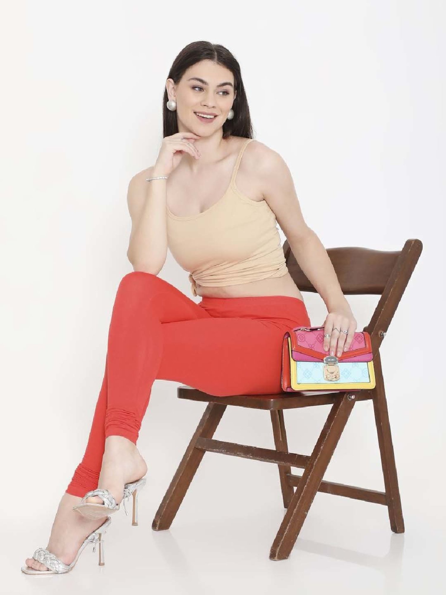 FEELINGS Orange Plain Churidar Leggings