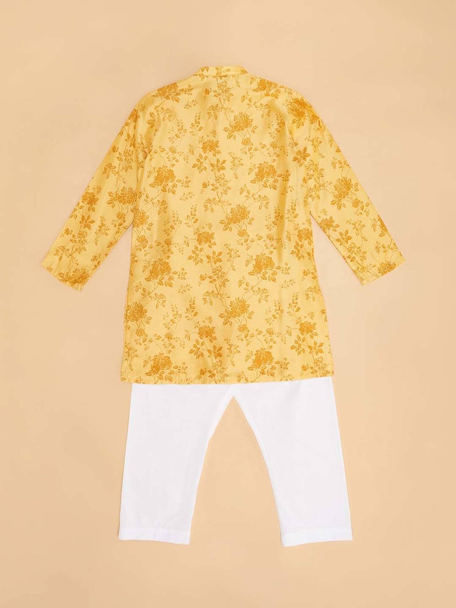 Indus Route by Pantaloons Kids Mustard & White Printed Full Sleeves Kurta Set