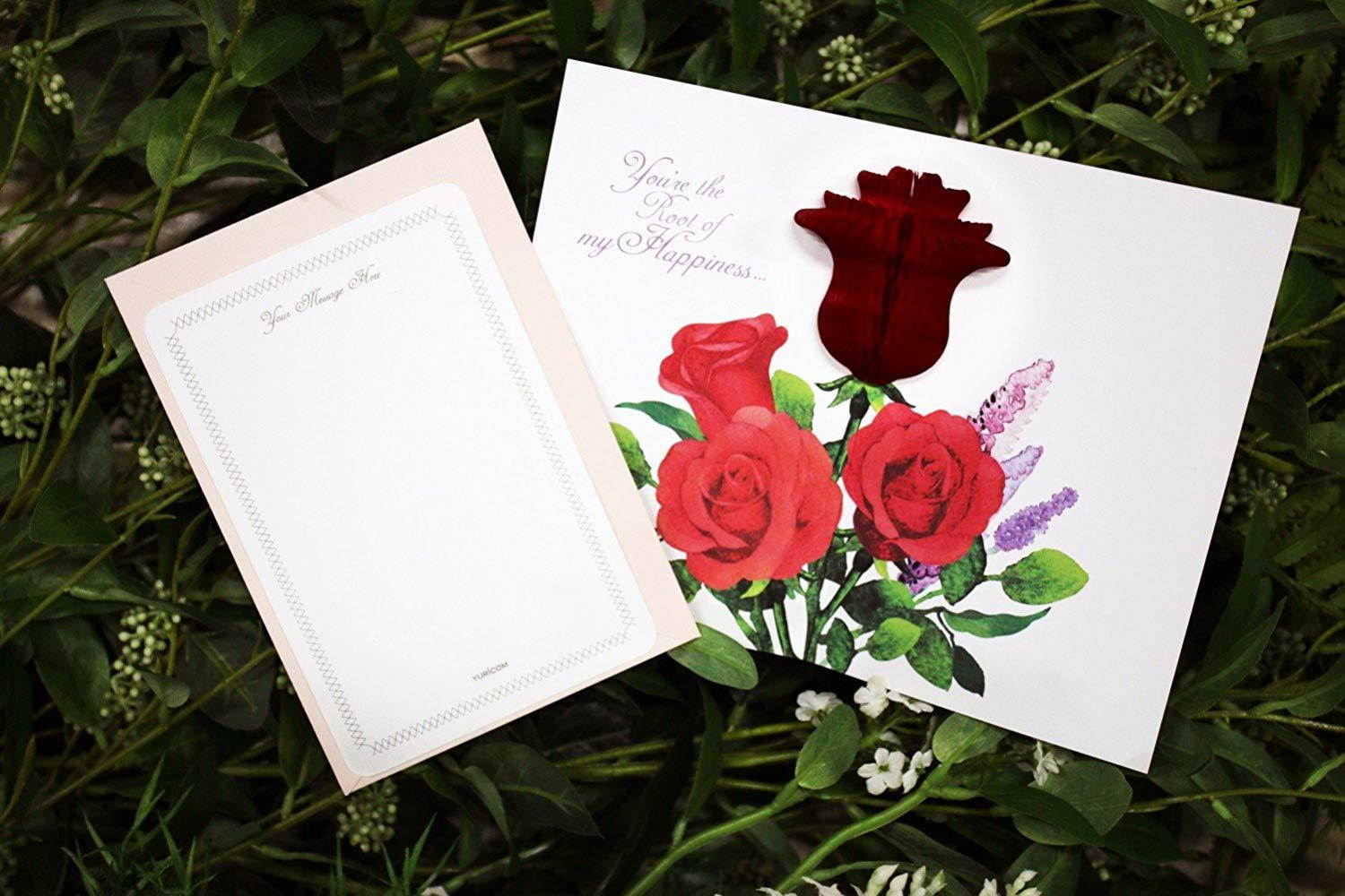 YURICOM Handmade Honeycomb Pop Up Greeting Card (Pack of 1, Happy Roses)