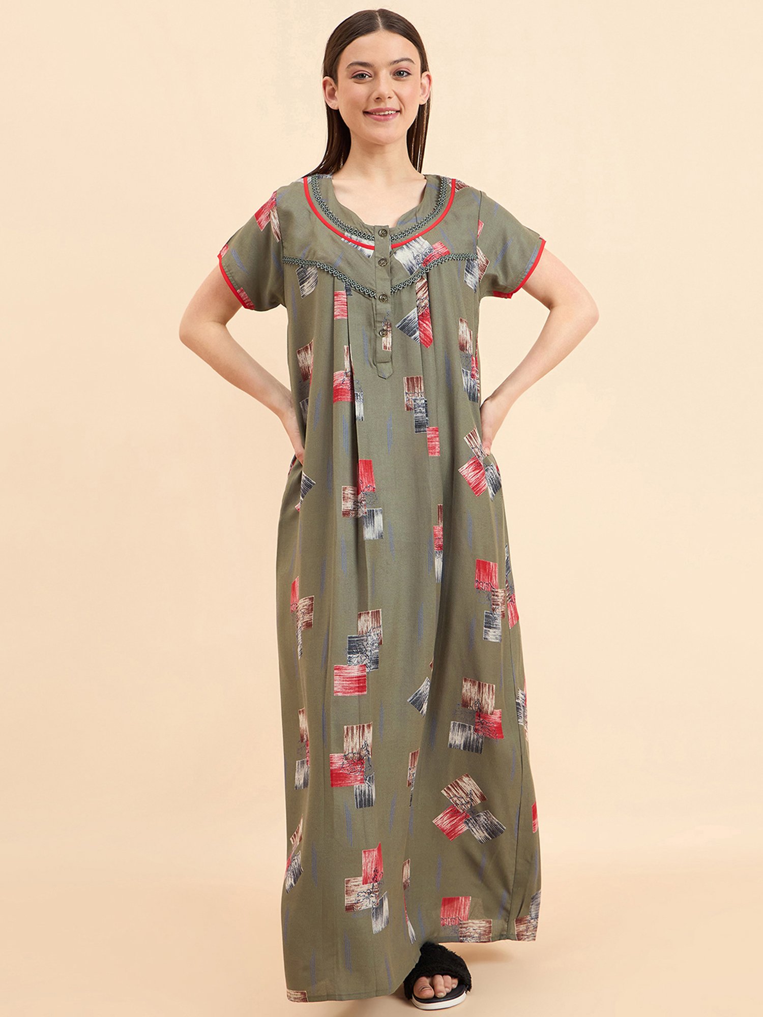 Sweet Dreams Green Cotton Printed Nighty