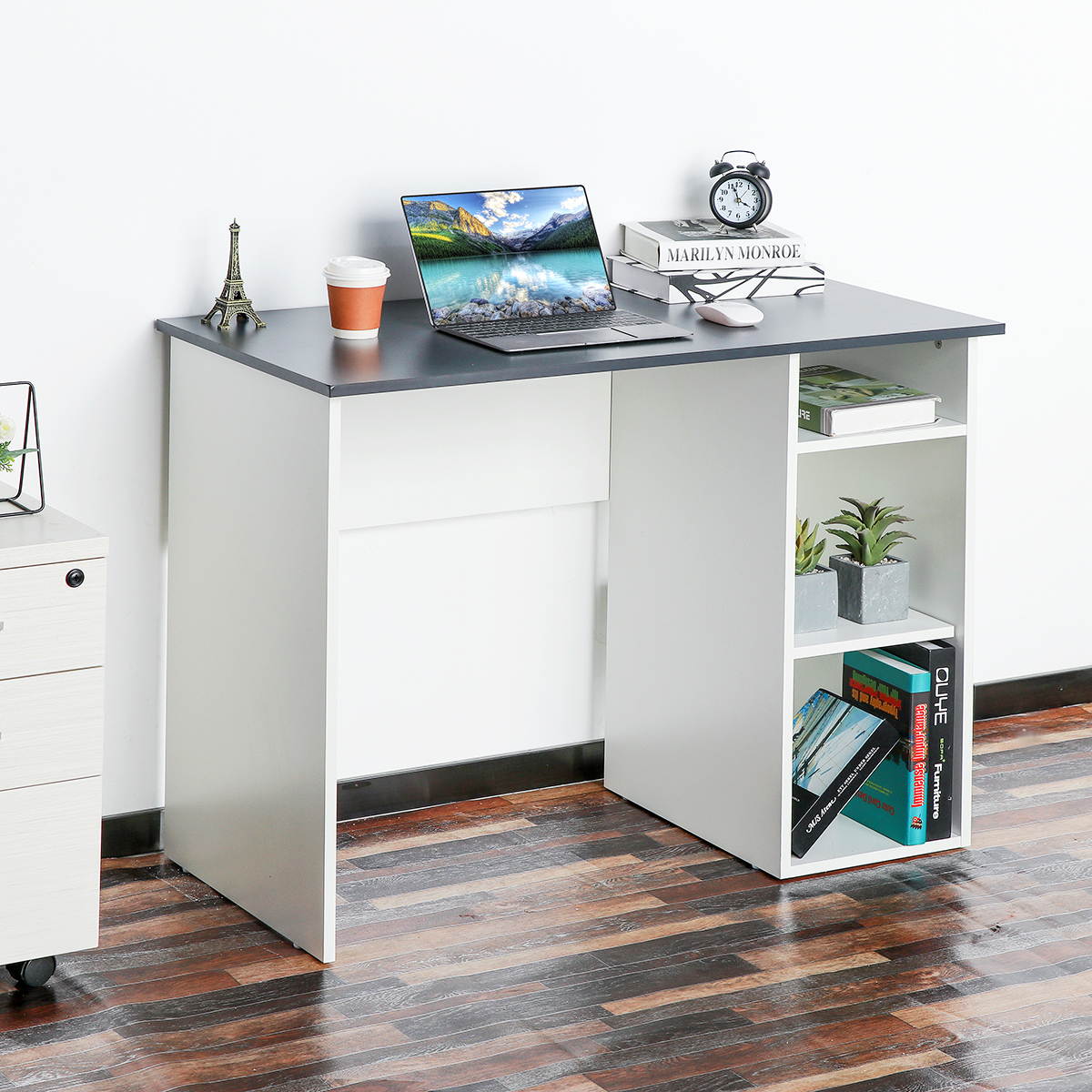 White Home Office Computer Desk Writing Table PC Laptop With Shelves Storage