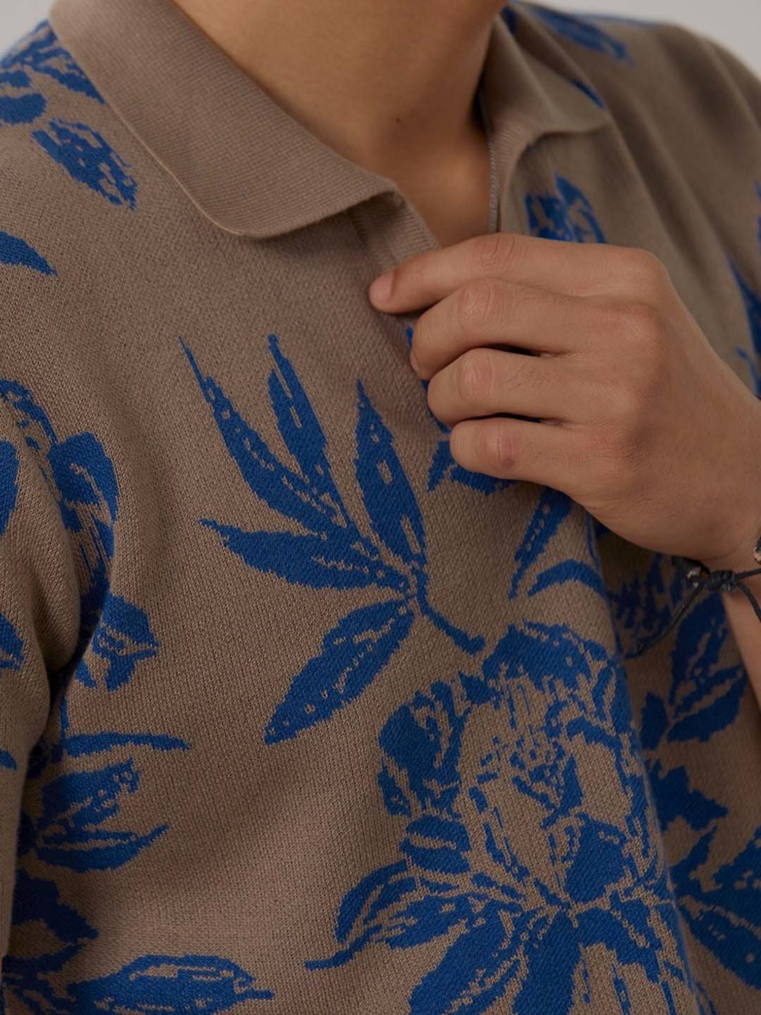 ANDAMEN Brown Regular Fit Printed Cotton Polo T-Shirt