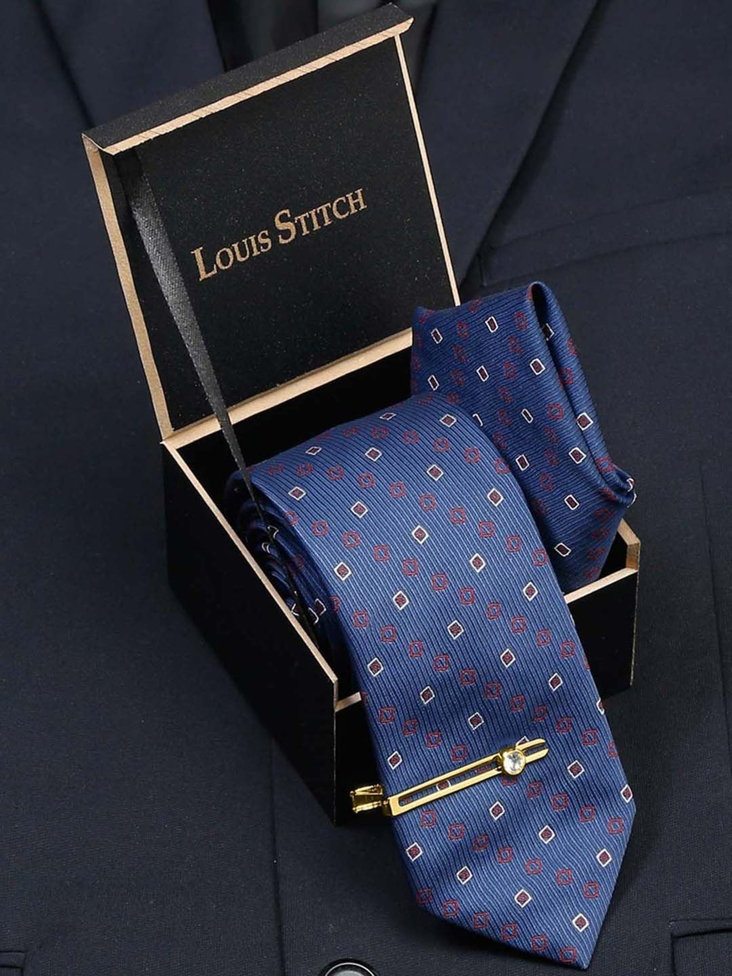 Louis Stitch Blue Textured Necktie Gift Set - Set of 3