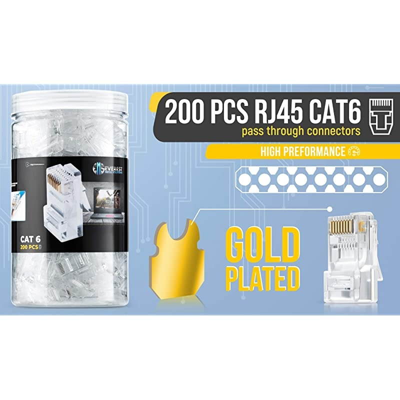 RJ45 Cat6 Pass Through Connectors Pack of 200Jar | Crimp Connector UTP Network Unshielded Plug for Twisted Pair Solid Wire Standard Cables | Transparent Passthrough Ethernet Insert