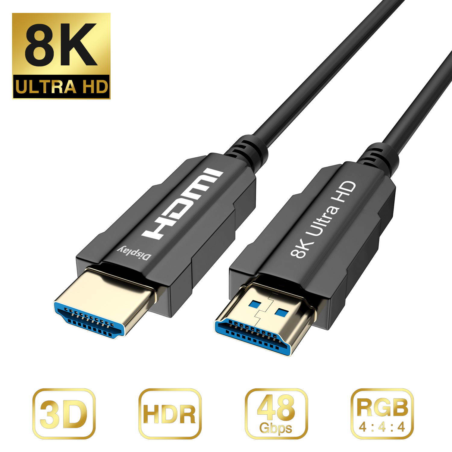 CableDeconn 8K HDMI Fiber Optic Cable Real UHD HDR 8K 48Gbps 8K@60Hz 4K@120Hz  HDMI 2.1 Support 3D HDCP2.2 HDMI Cable for PS4 SetTop Box HDTVs Projectors 5m 16.5ft