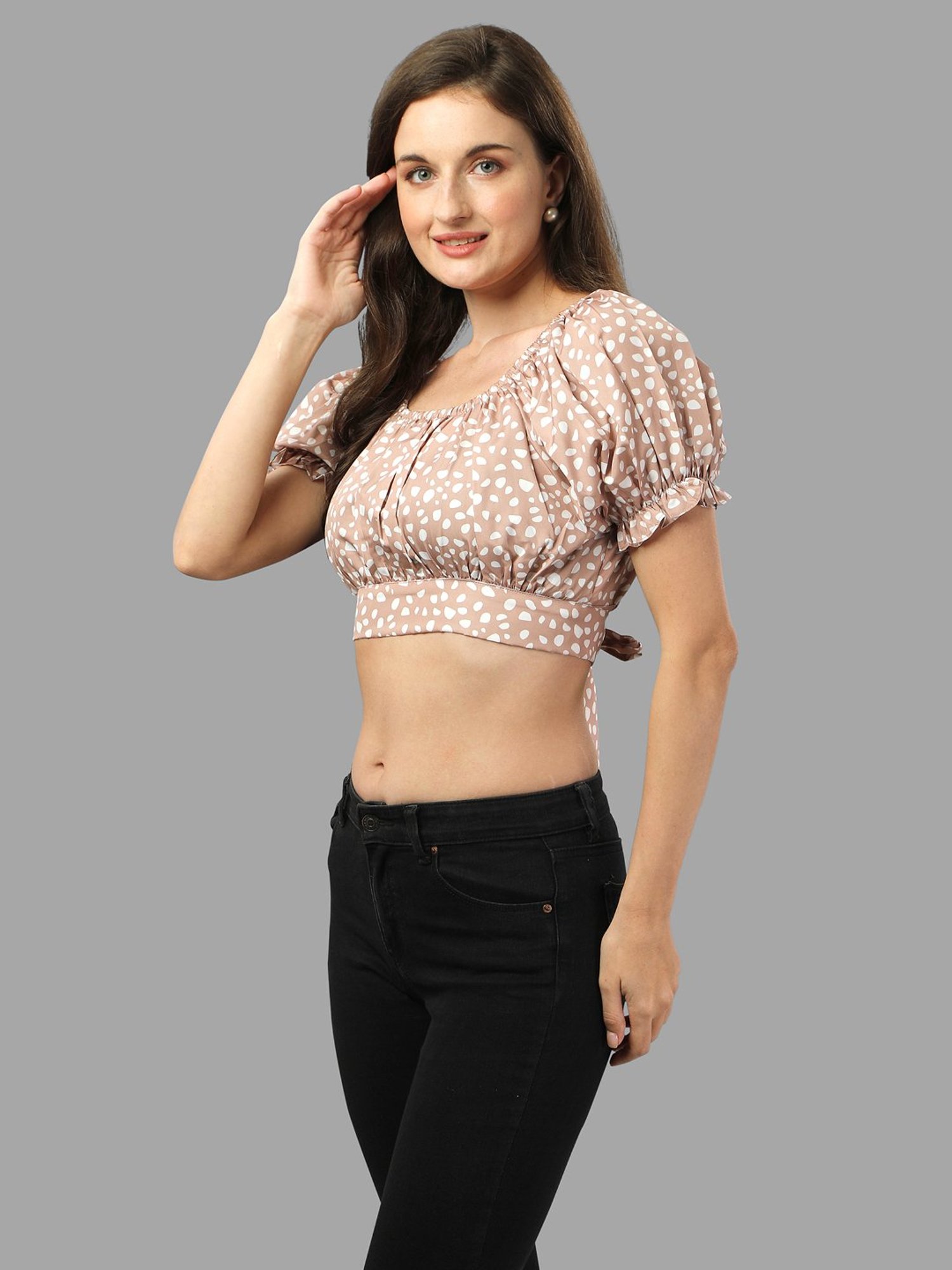 MASAKALI.CO Light Brown Printed Crop Top
