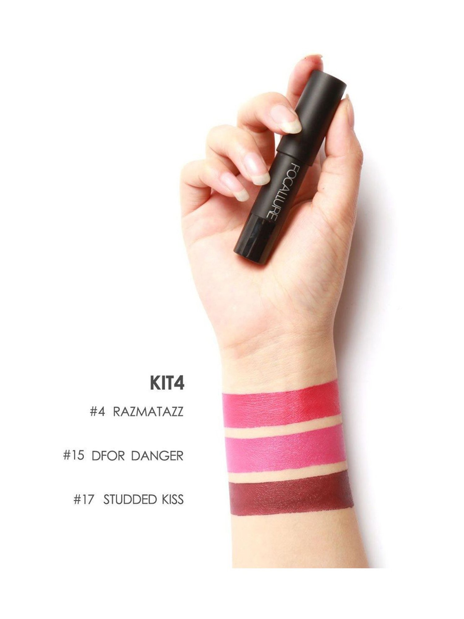 FOCALLURE 3 Pcs Matte Lips Crayon Lipstick Kit 2 Pink - 18 gm