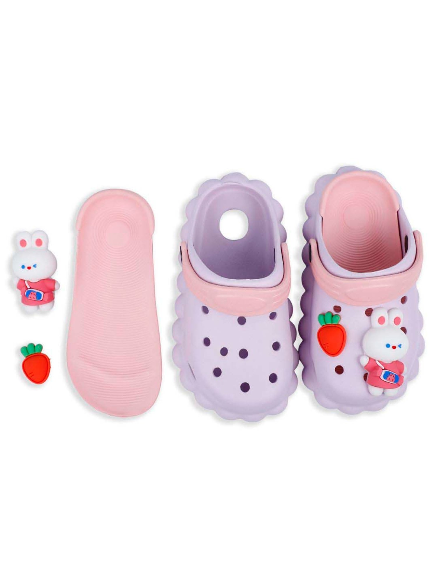 Baby Moo Kids Lilac & Red Hungry Bunny Applique Waterproof Anti-Skid Back Strap Clogs