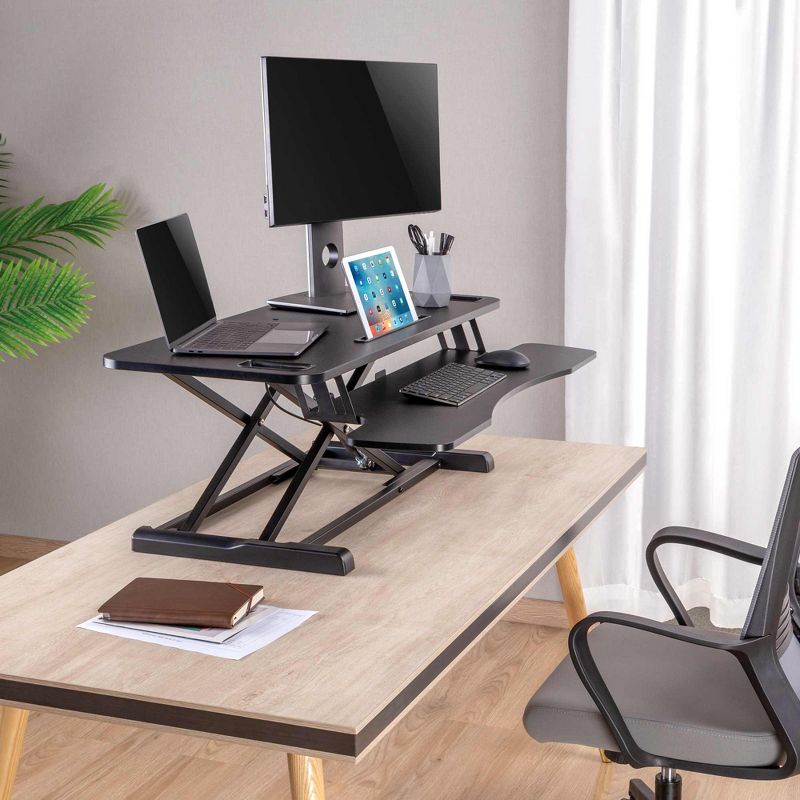FlexPro Hero Standing Desk Converter - 37" Sit to Stand Desk with Keyboard Tray - Stand Steady