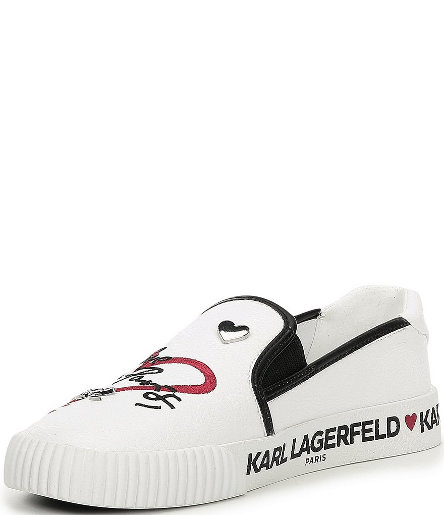 KARL LAGERFELD PARIS Jessie Logo Script Leather Slip-On Sneakers