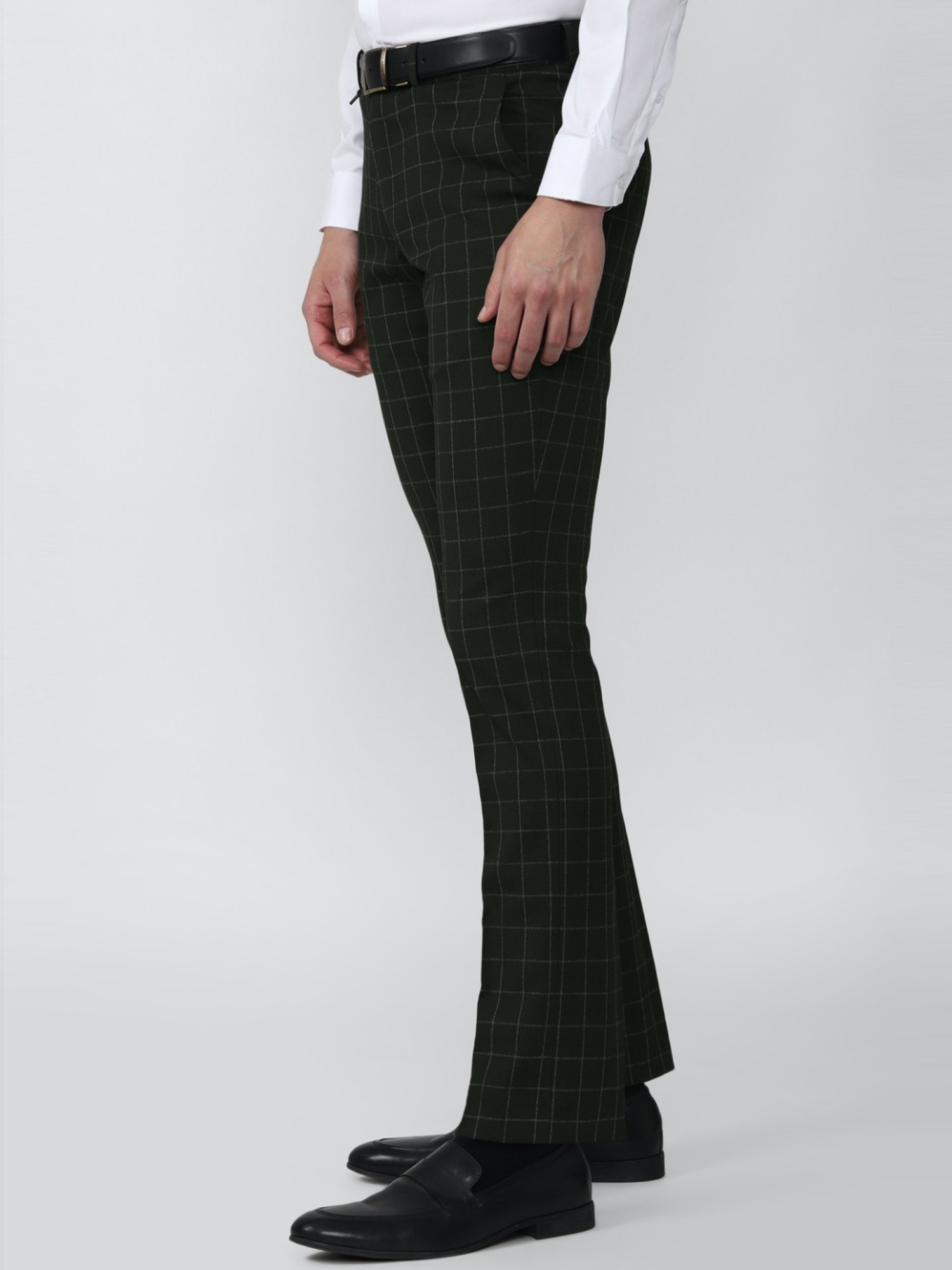V Dot Olive Skinny Fit Checks Trousers