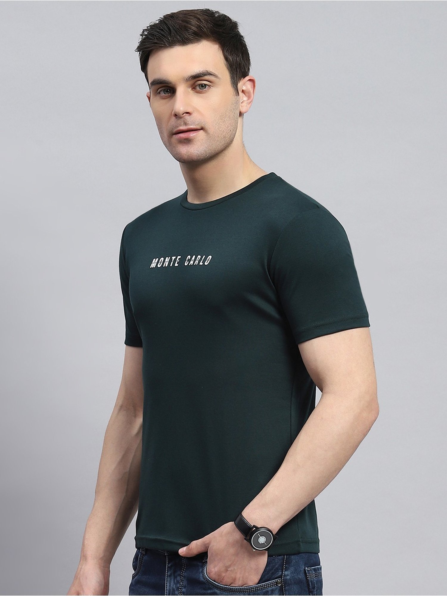 Monte Carlo Bottle Green Cotton Regular Fit T-Shirt