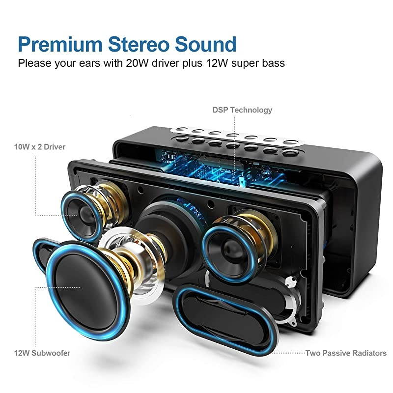 UpgradedBluetooth Home Speakers  SoundBoxXL 32W Bluetooth Speaker Louder Volume 20W Driver DSP Bass Technology with 12W Subwoofer Wireless Stereo Pairing Speaker for Indoor Outdoor Parties