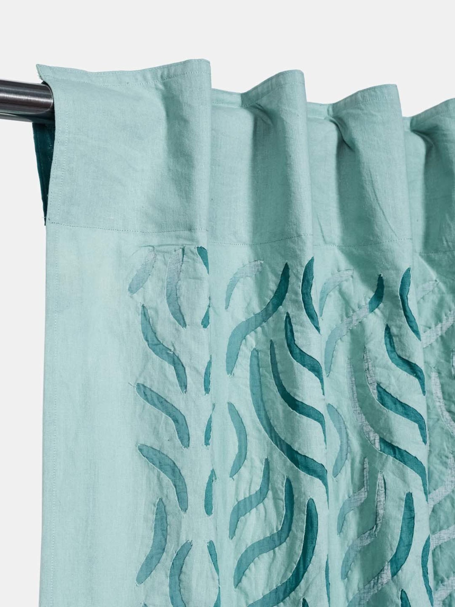 Fabindia Home 'Marika Raima' Teal Blue Cotton 5 ft Window Curtain - Single Piece