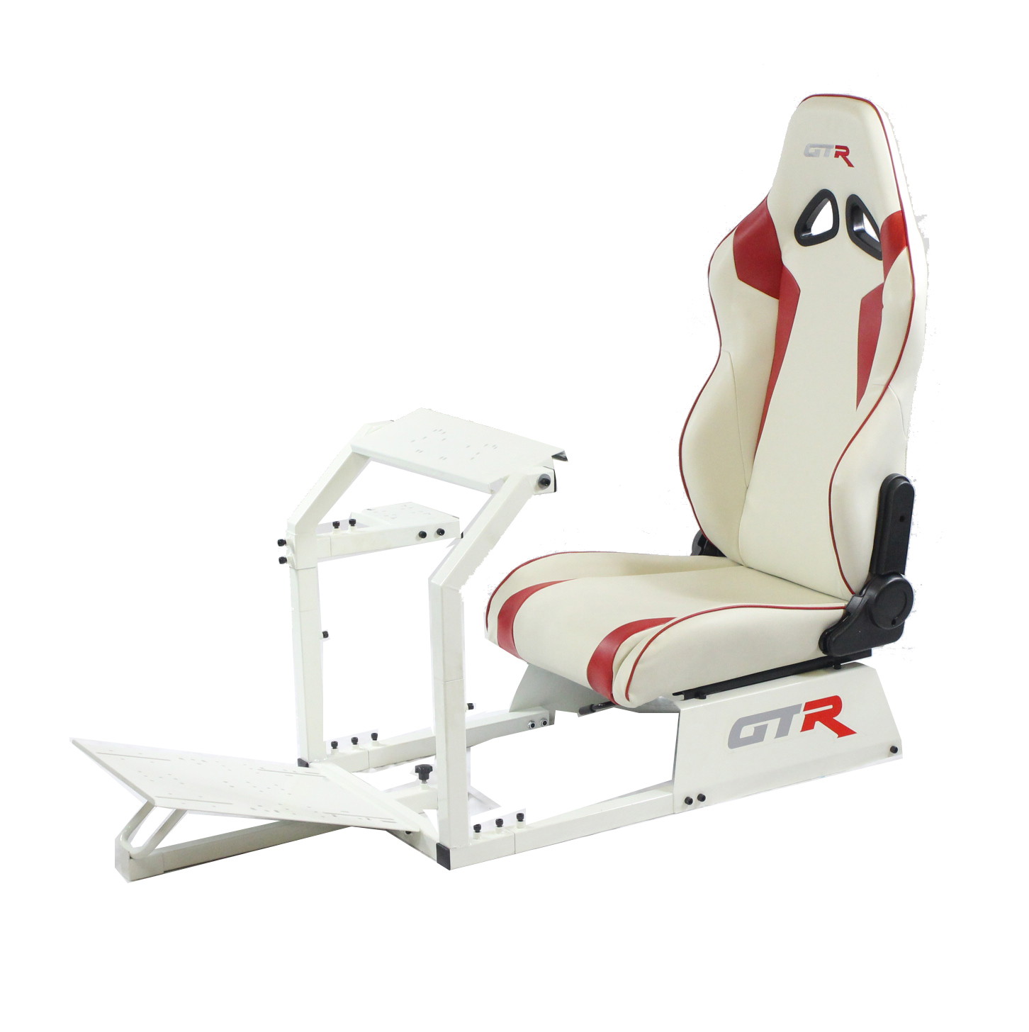 GTR Simulator GTA-WHT-S105LBK GTA Model Racing Simulator White Frame with Black Real Racing Seat, Driving Simulator Cockpit Gaming Chair with Gear Shifter Mount