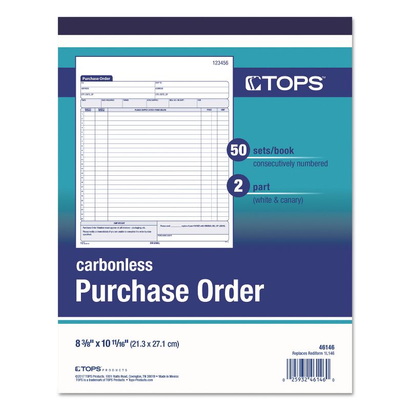 TOPS Purchase Order Book 8 3/8 x 10 3/16 Two-Part Carbonless 50 Sets/Book 46146