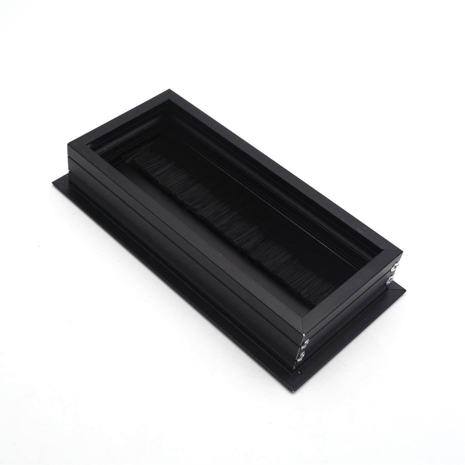 Antrader 160mm Length Black Metal Rectangle Wire Cable Grommet Hole Cover for Computer Desk Table (Black)