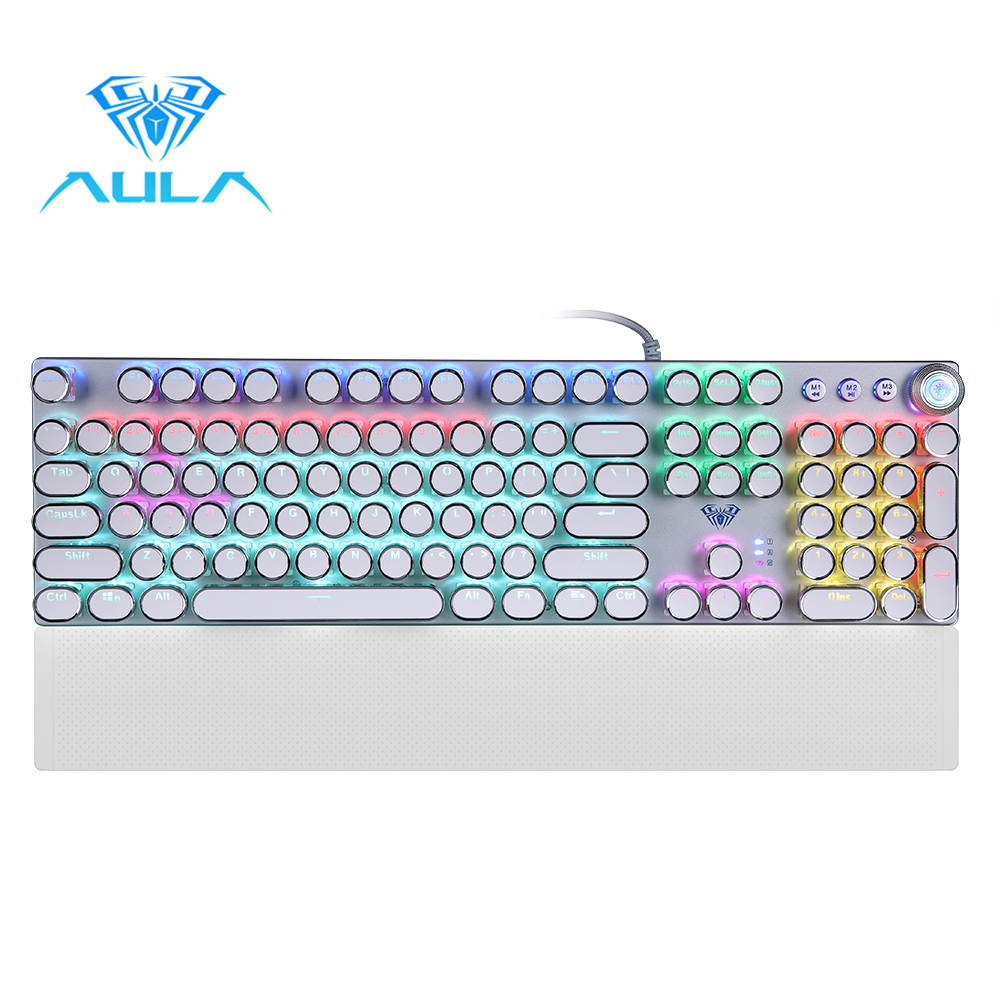 AULA F2088 Black Mechanical Gaming Keyboard 104 Anti-ghosting with Switch Wired Mix Backlit Keyboard for Gamer Laptop PC, Tea Shaft