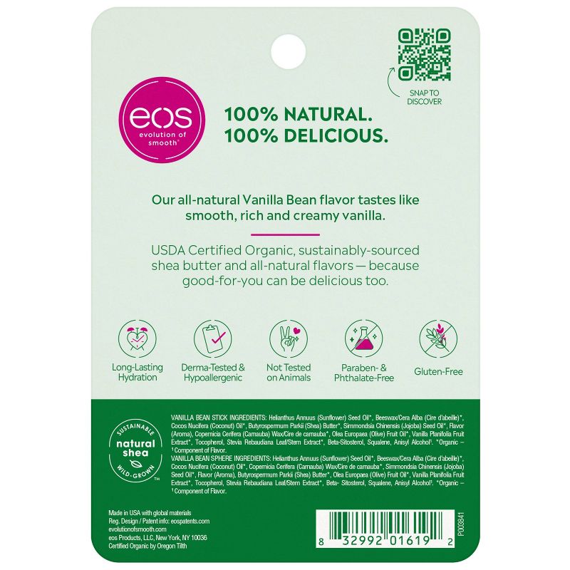 eos Natural & Organic Lip Balm Stick & Sphere - Vanilla Bean - 2pk/0.39oz