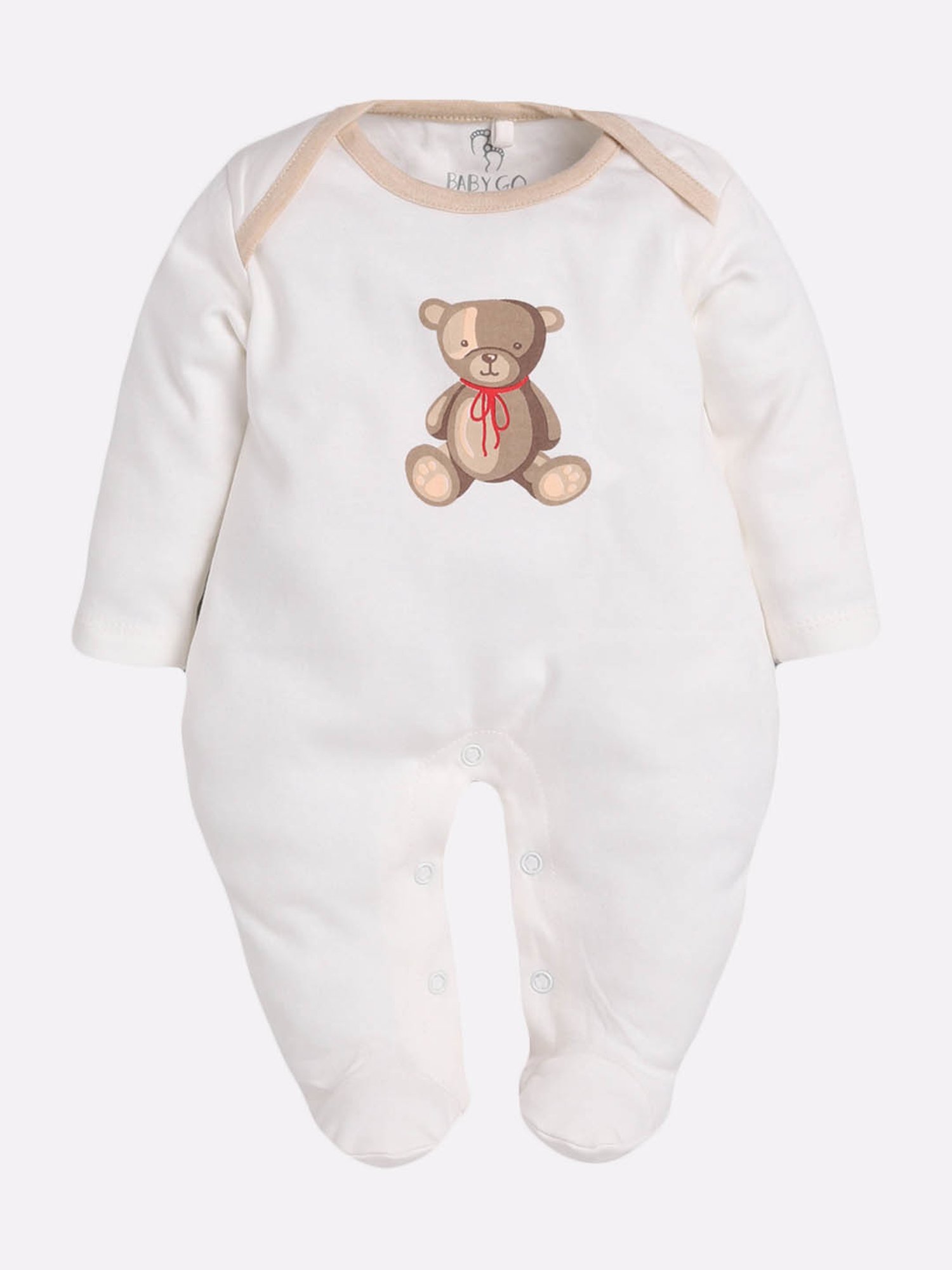 Baby Go Kids Beige & White Printed Rompers (Pack Of 2)