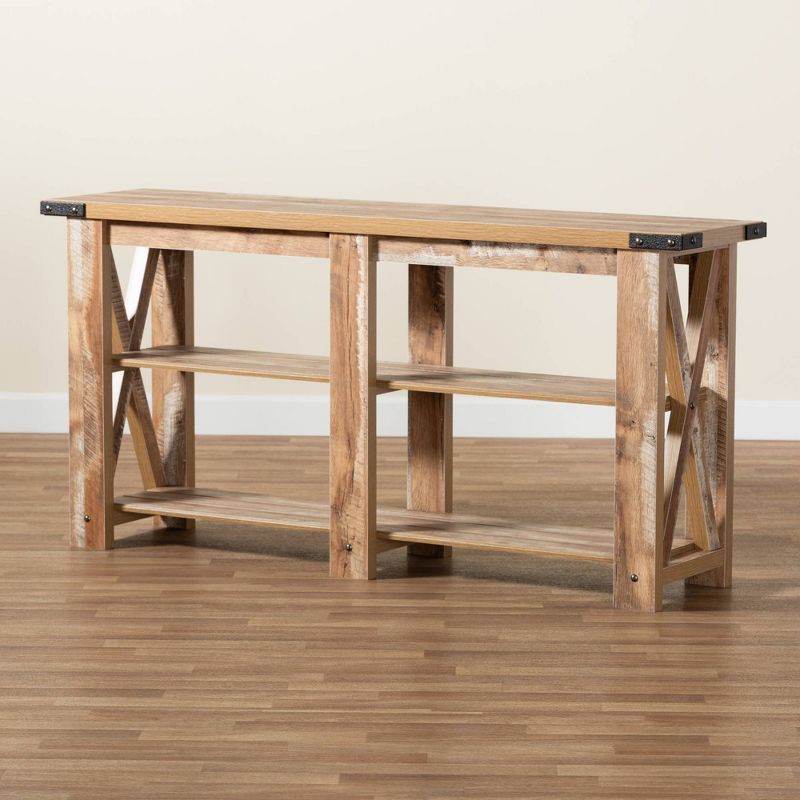 Angelo Rustic Wood Console Table Oak Brown - Baxton Studio