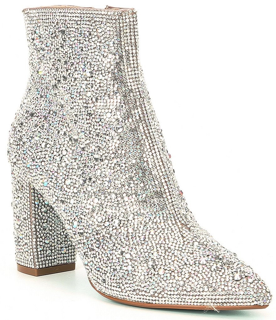Blue by Betsey Johnson Cady Rhinestone Embellished Block Heel Booties