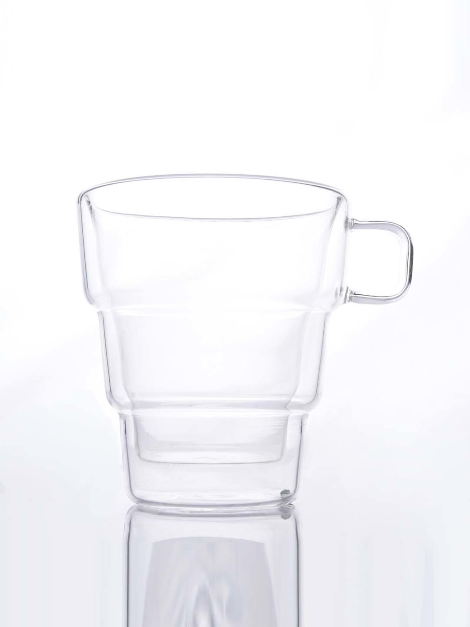 Femora Double Wall Transparent Glass Heat Resistant Coffee Mugs With Handle (0.25 L) - Set of 2