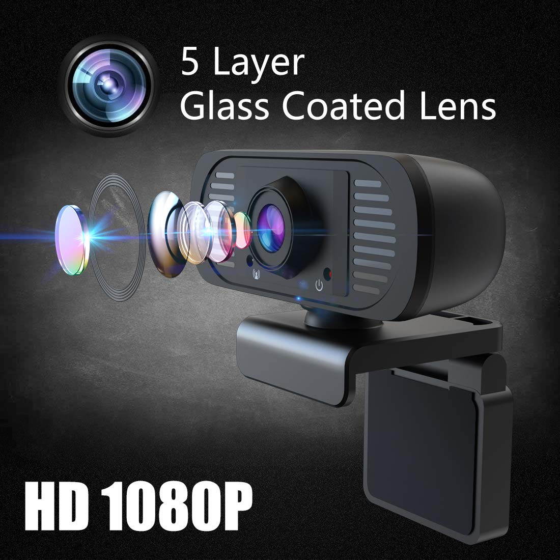 1080P Webcam with Microphone, HD Webcam Streaming USB Computer Camera for PC Desktop Laptop, USB Web Cam for Video Calling Recording Conferencing, Auto Focus, Plug and Play, 90&deg;Wide View Angle