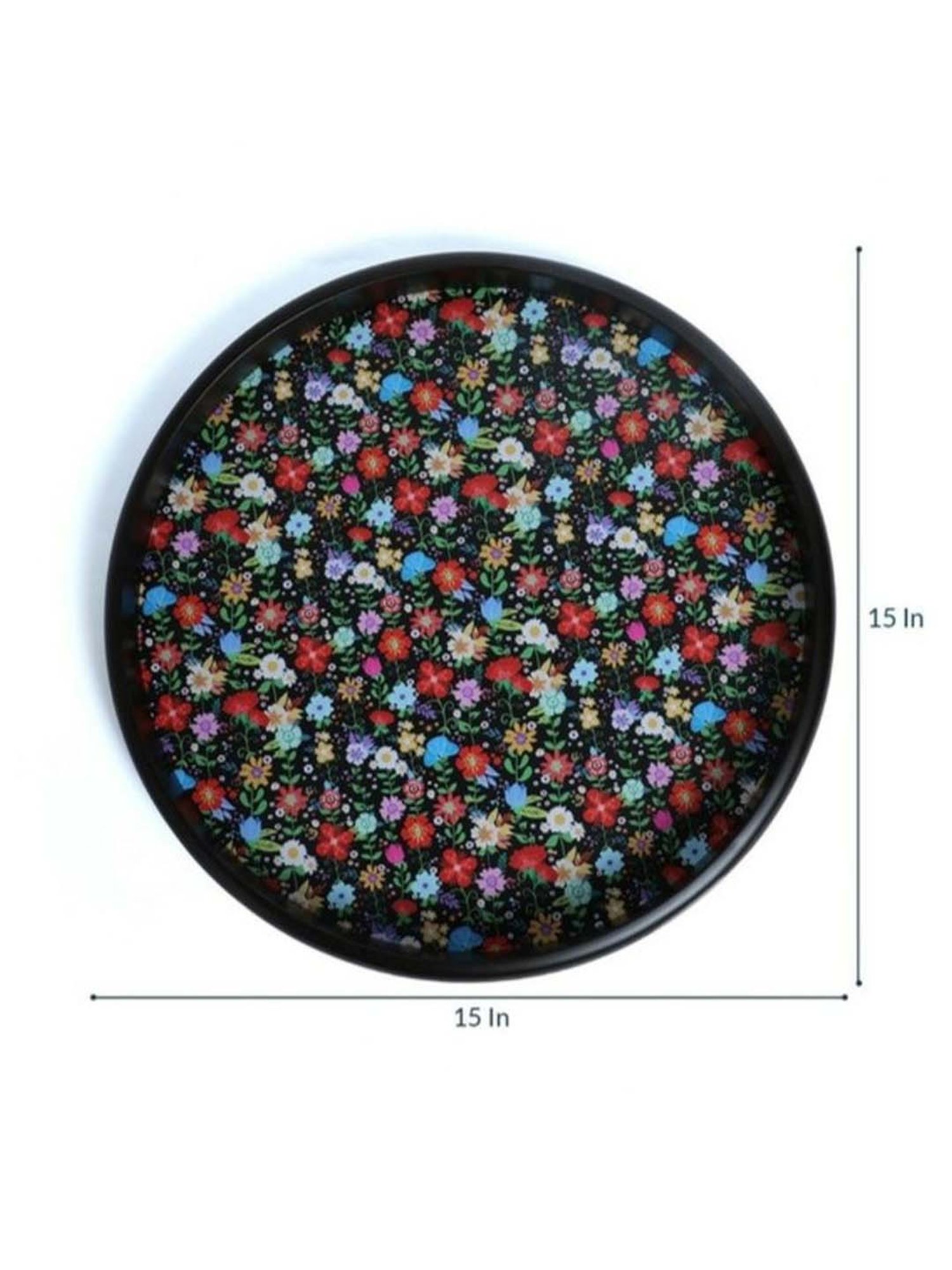 Crayton Floral Round MDF Serving Tray - Set of 1