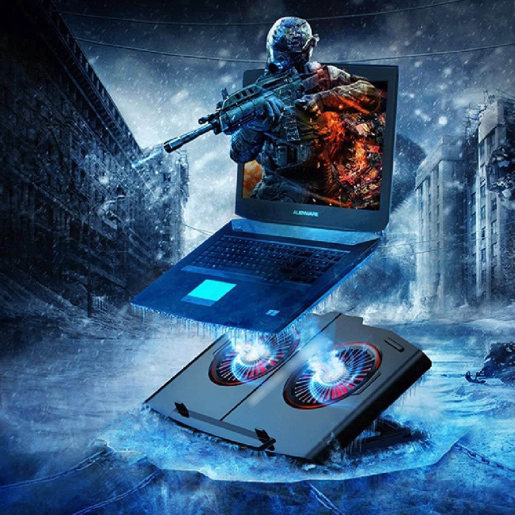 WPBOY Portable Notebook Cooler Quiet Notebook Cooling Pad Bracket Cooling Bracket for Notebook Computers Under 17.3 Inches (Black) (Color : Red Light+Adapter)