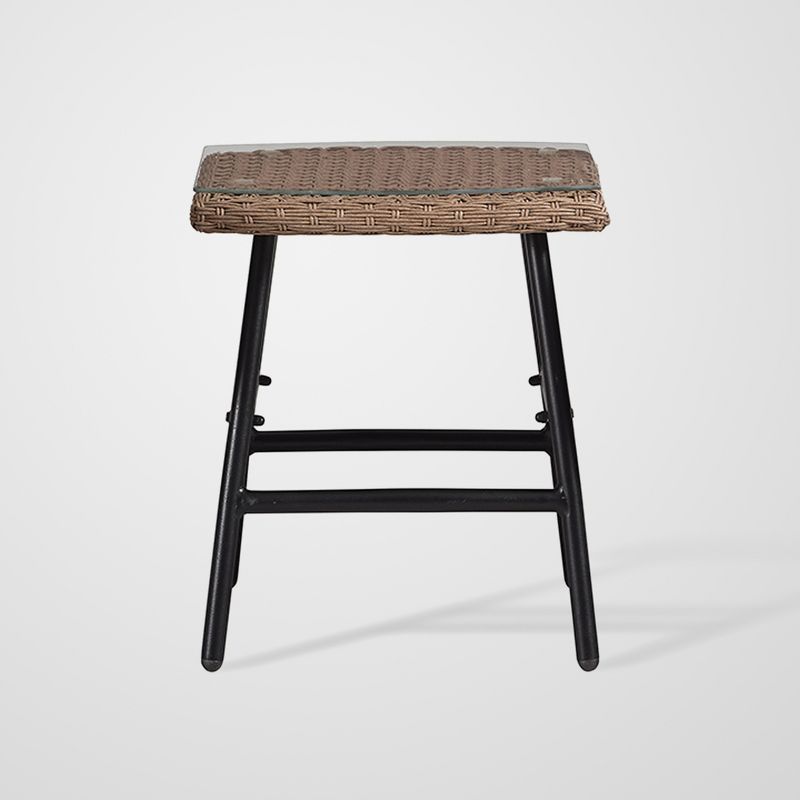 Rattan Scoop Transitional Outdoor Clear Glass Side Table - Tan - Saracina Home