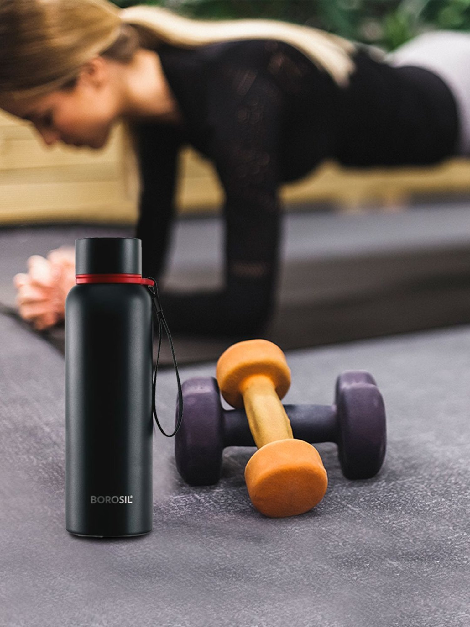 Borosil Black Hydra Trek Stainless Steel Bottle - 500 ml