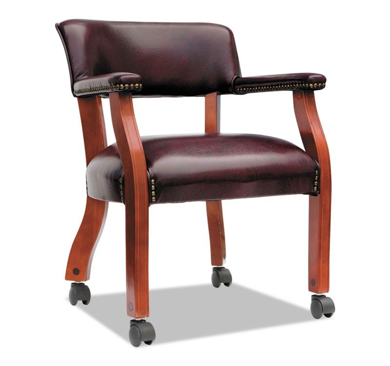 Alera Traditional Series Guest Arm Chair w/Casters, Mahogany/Oxblood Vinyl TDC4336