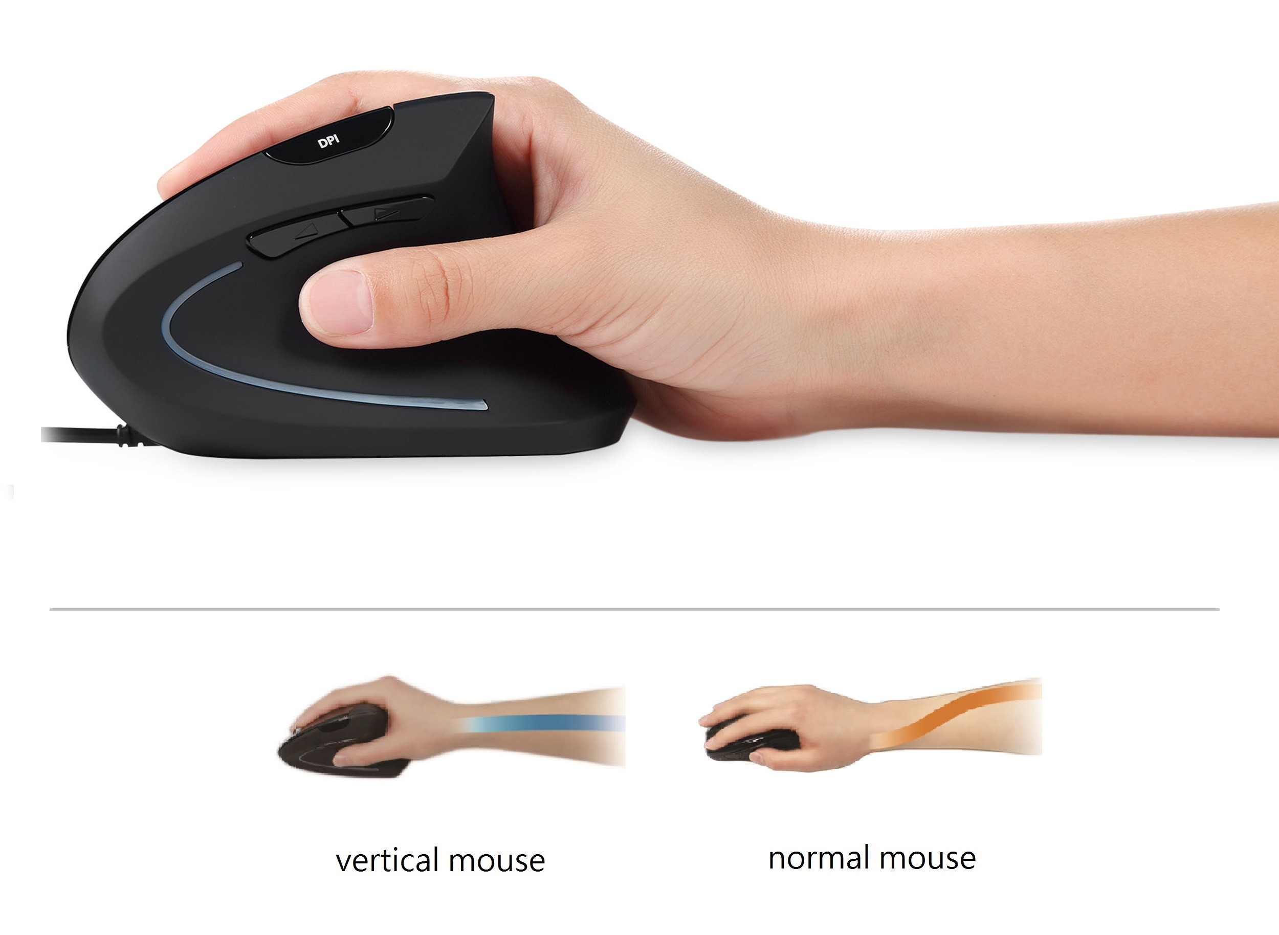 Perixx PERIMICE-713 Wireless Ergonomic Vertical Mouse - 1000/1500/2000 DPI - Right Handed - Recommended with RSI User