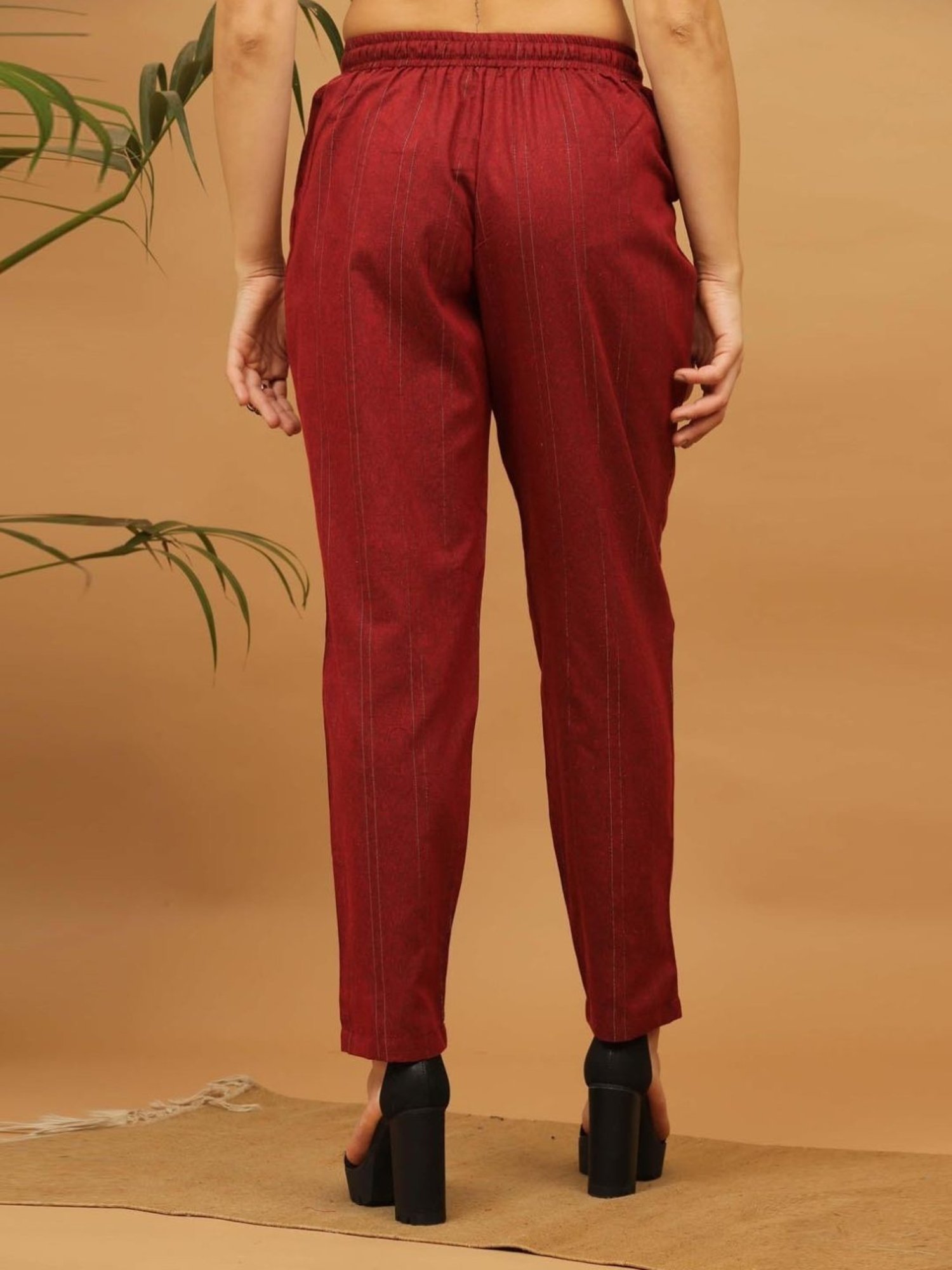 Kaanchie Nanggia Maroon Stripped Cotton Pants