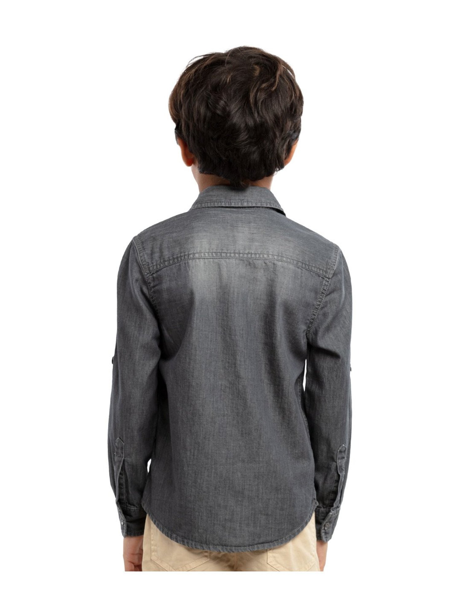 Under Fourteen Only Kids Grey Embroidered Full Sleeves Shirt