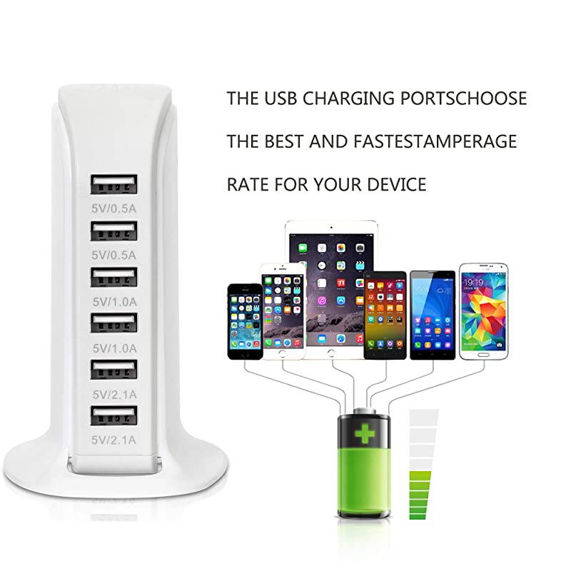 USB Wall Charger Desktop Charging Station Quick Charge 21Compatible with PhonesTablets Smartphones and MoreWhite