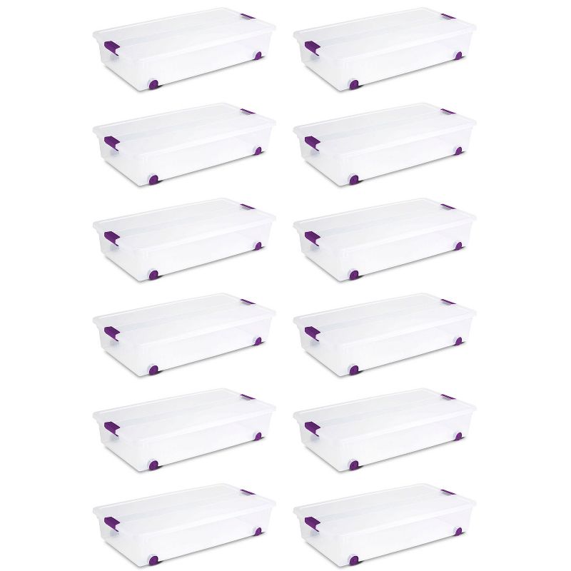 Homz 64 Quart Secured Seal Latch Extra Large Single Clear Stackable Storage Container Tote with Blue Lid for Home, Garage, or Basement (2 Pack)