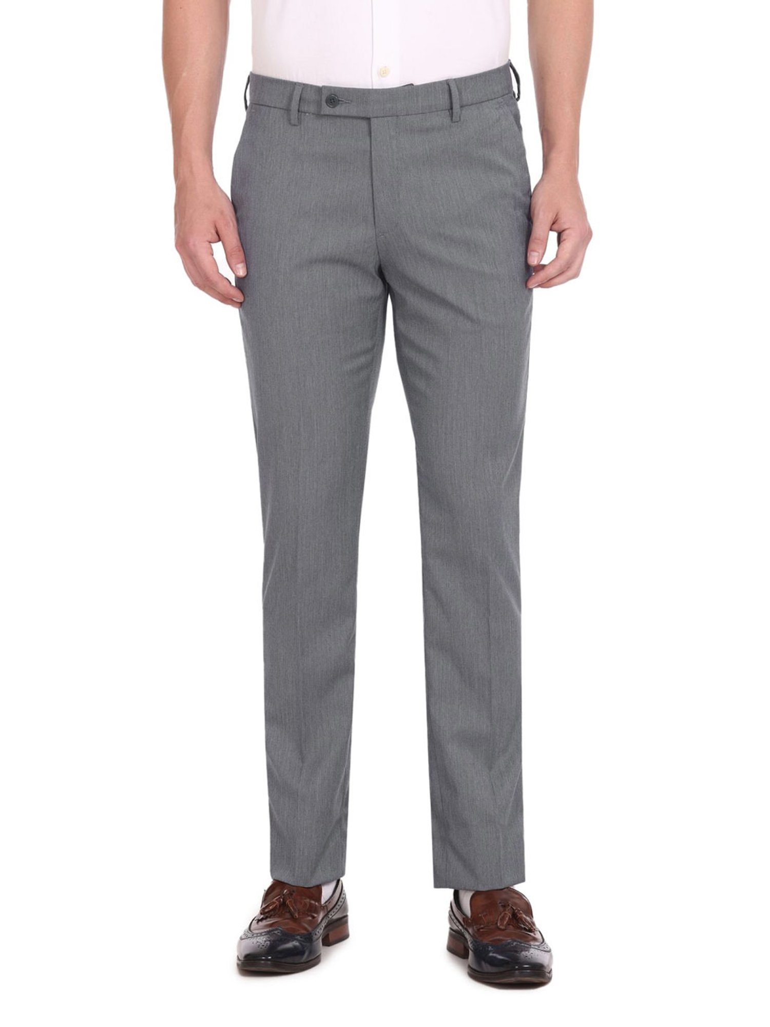 Arrow Grey Regular Fit Self Pattern Trousers