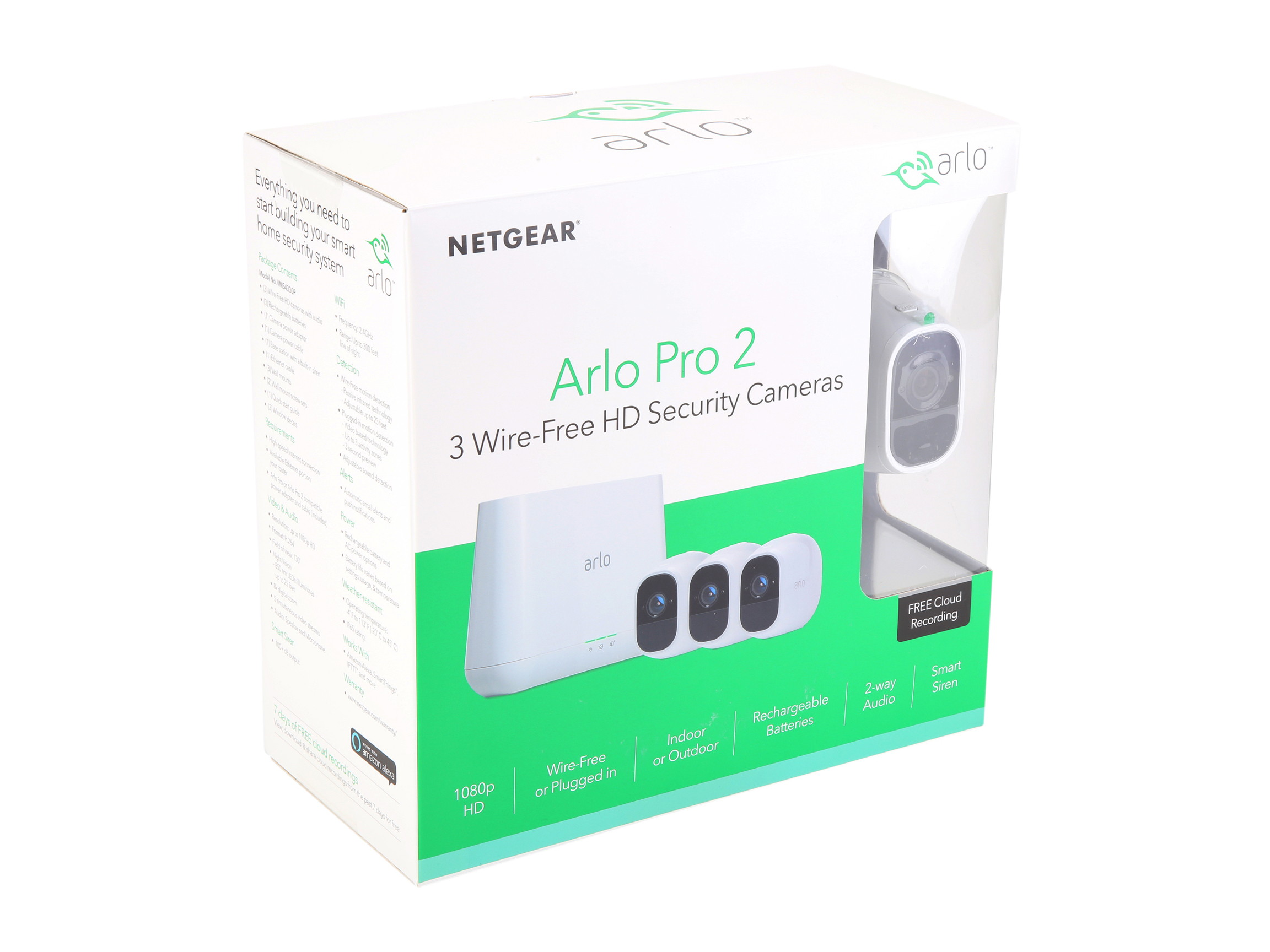 Arlo Pro 2 Wireless Security Camera System - 3 Rechargeable Battery Powered Wire-Free HD 1080p Night Vision Indoor/Outdoor with 2-Way Audio, Free Arlo Basic 7-Day Cloud Storage Recording - VMS4330P