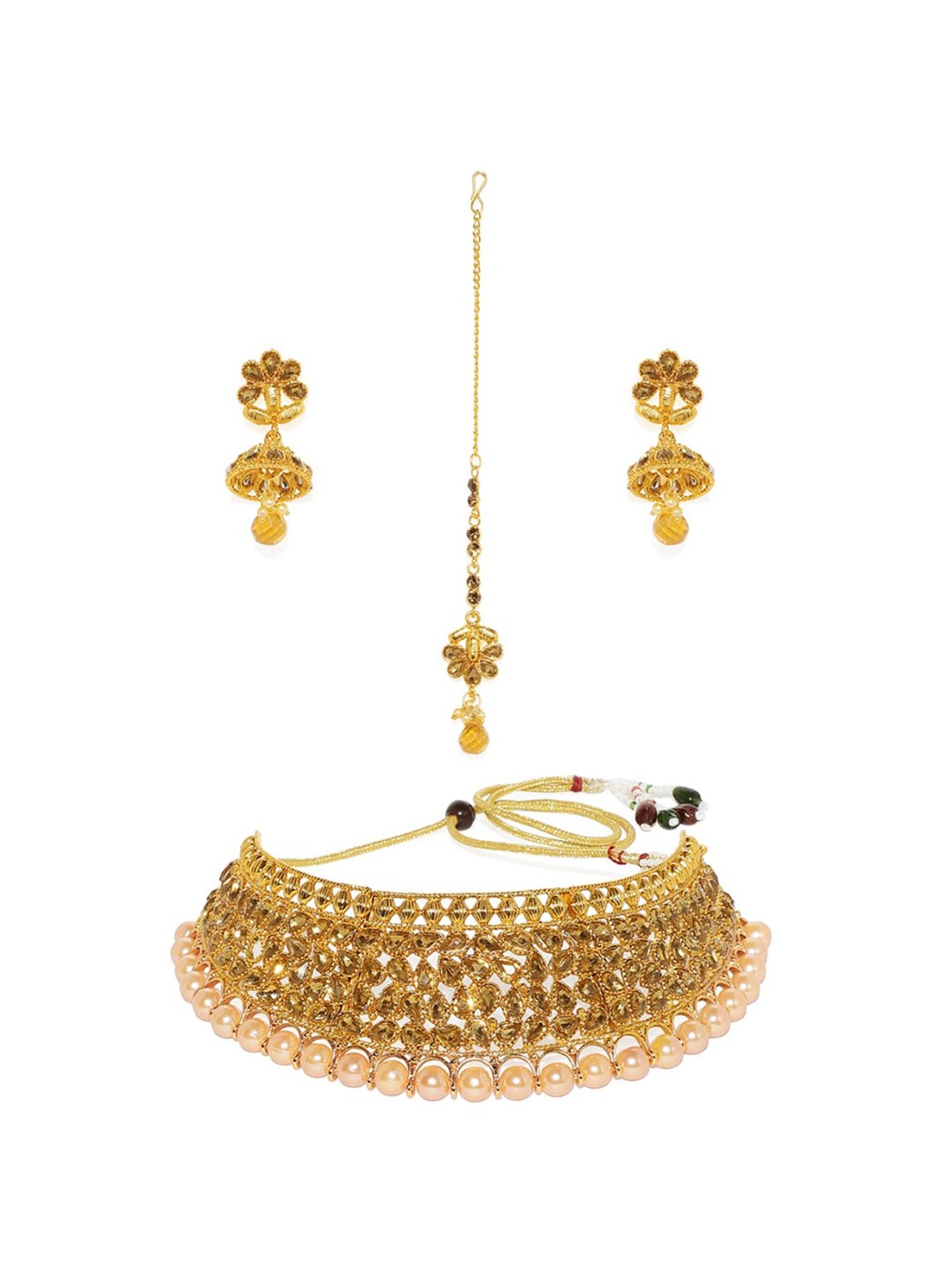 Zaveri Pearls Champagne Gold Alloy Classic Necklace Set