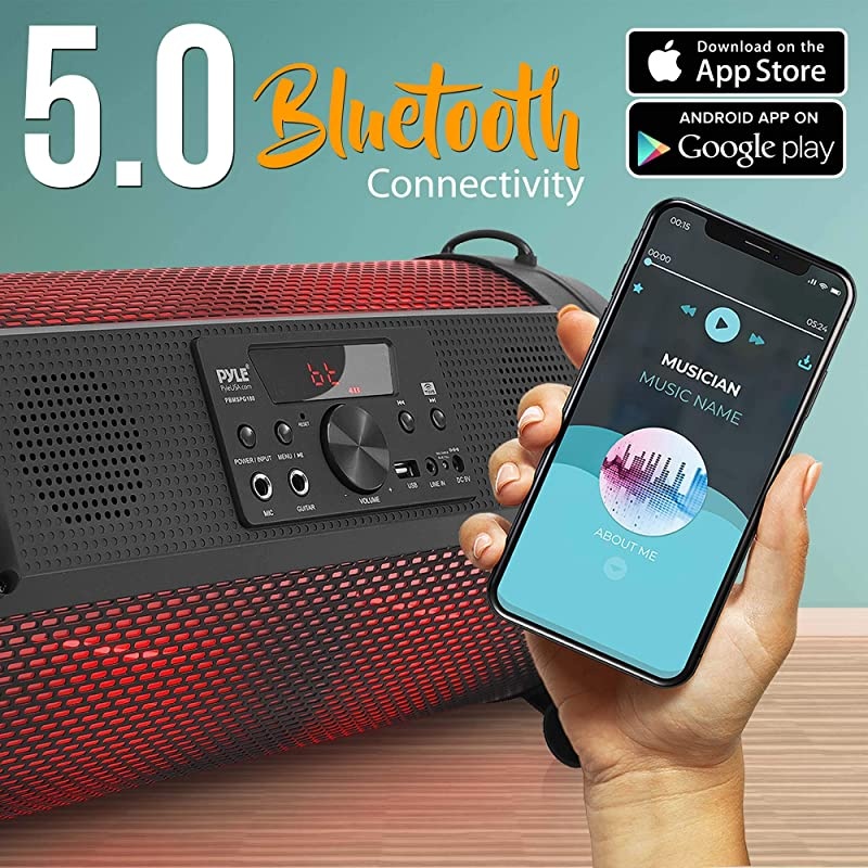 Wireless Portable Bluetooth Boombox Speaker 500W 21Ch Rechargeable Boom Box Speaker Portable Barrel Loud Stereo System with Flashing LED Digital LCD Display AUX USB 14quot Mic IN  PBMSPG180