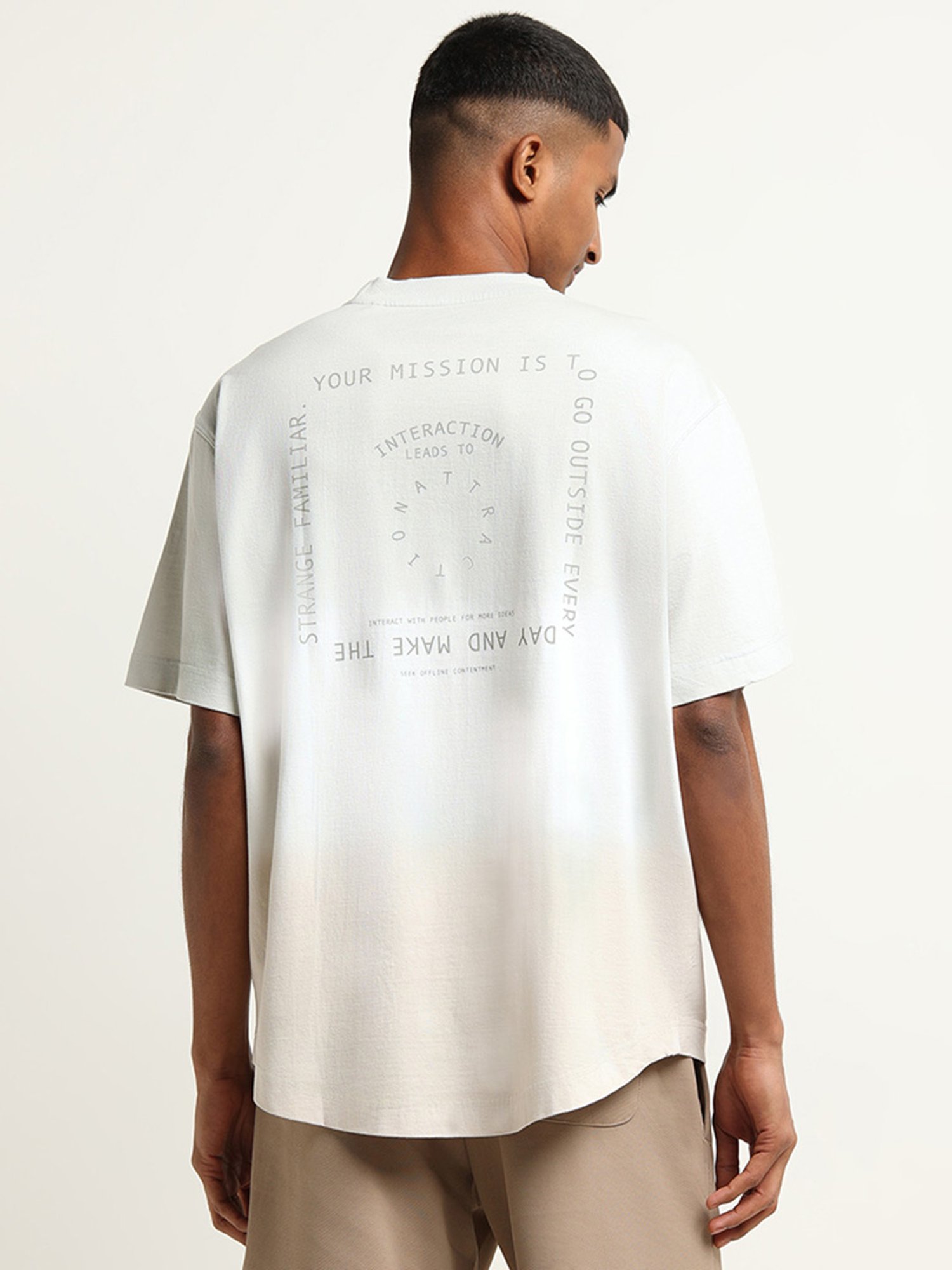 Studiofit by Westside Grey Ombre Printed Relaxed Fit T-Shirt