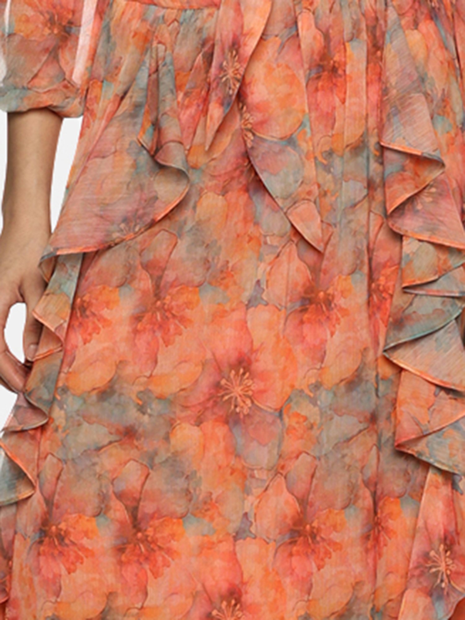 ISU Orange Printed A-Line Skirt